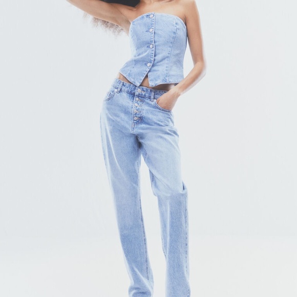 Rhinestone Button Denim 2 piece set: corset & straight high jeans - H&M - Picture 1 of 6
